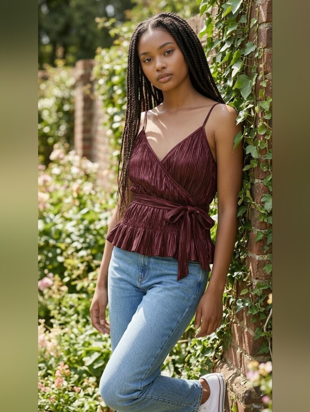 Red Ruffled Tie Front Sleeveless Camisole
